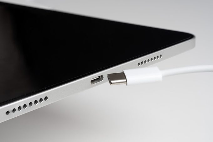 close up of usb-c pd wire near usb-c port on a tablet