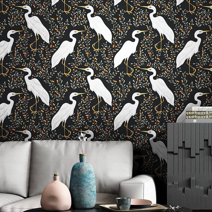 Haokhome Classical Crane Peel And Stick Wallpaper Forest For Bedroom