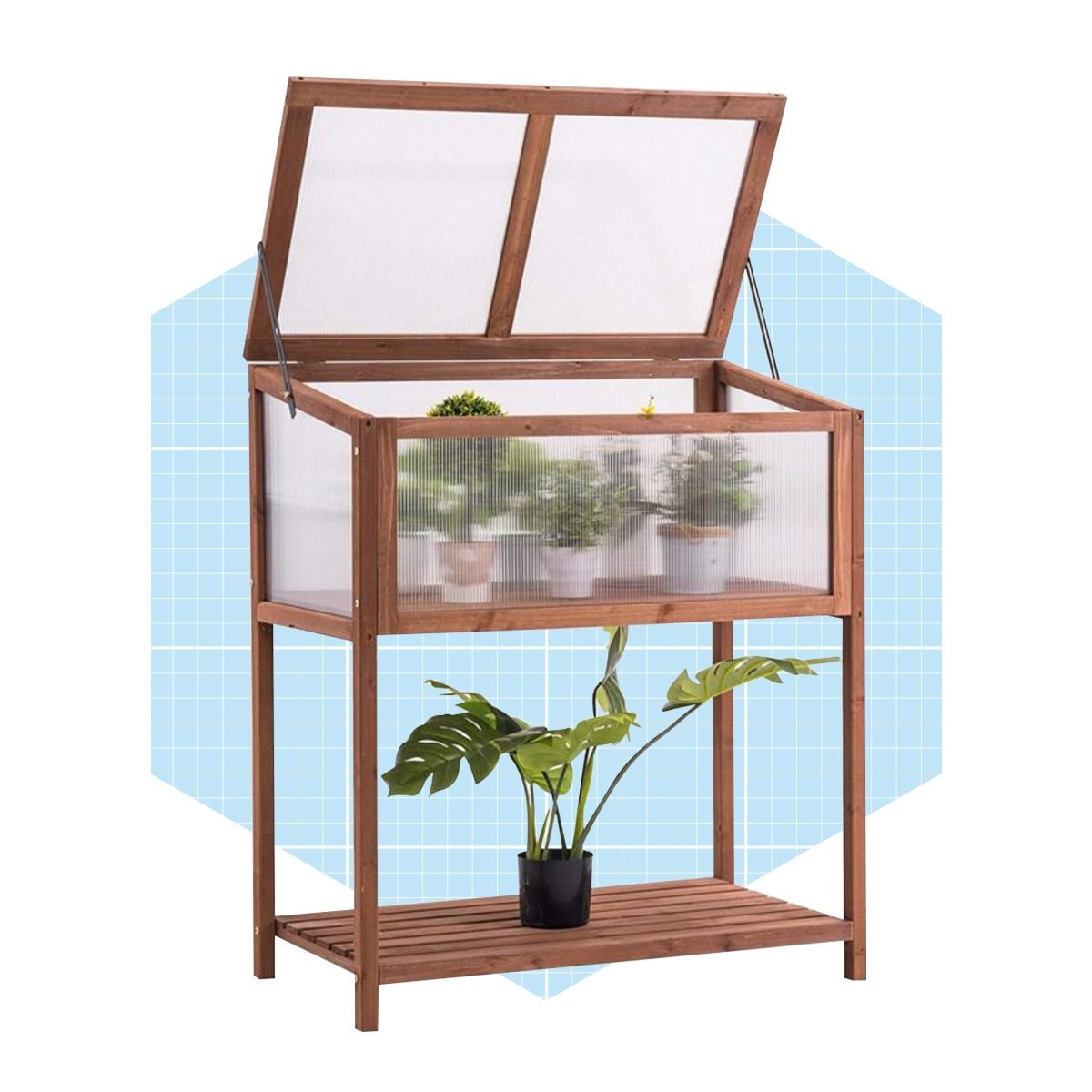 Mcombo Portable Outdoor:indoor Polished Wooden Cold Frame Greenhouse With Polycarbonate Panels Ecomm Target.com
