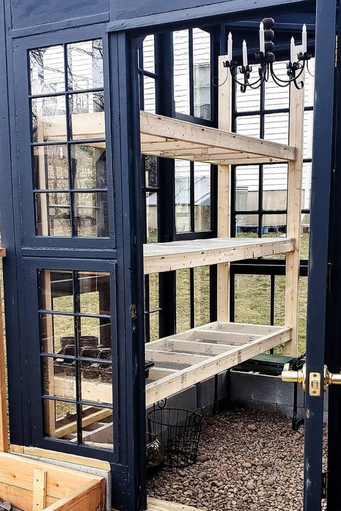 Wire Mesh Greenhouse Shelving Courtesy @modernminihomestead Via Instagram