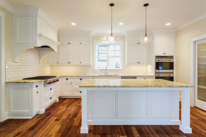 Island and counters in luxury kitchen