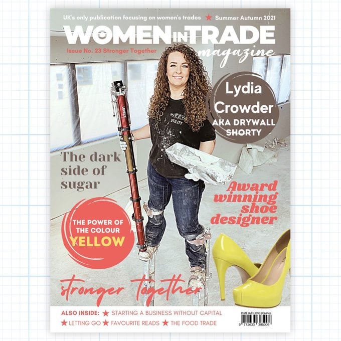 Lydia Crowder Drywall Contractor on the cover of Women In Trade magazine
