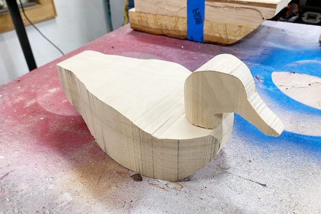 blocky cut duck shaped from wood