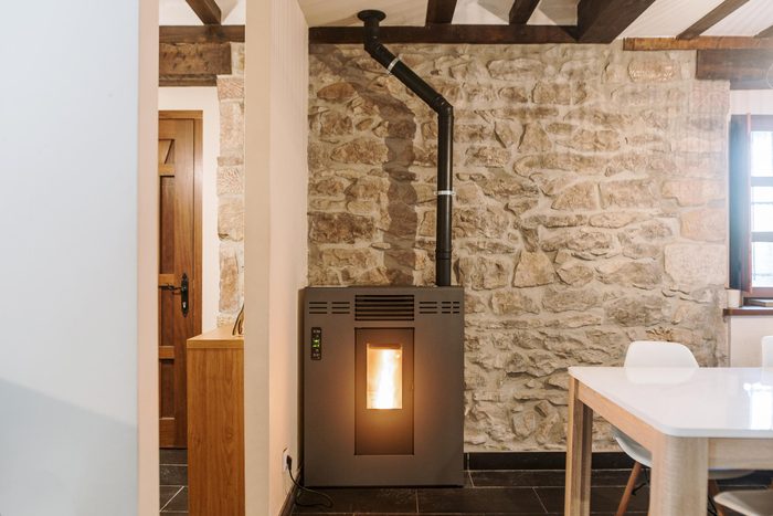 Pellet Stove in an entry way