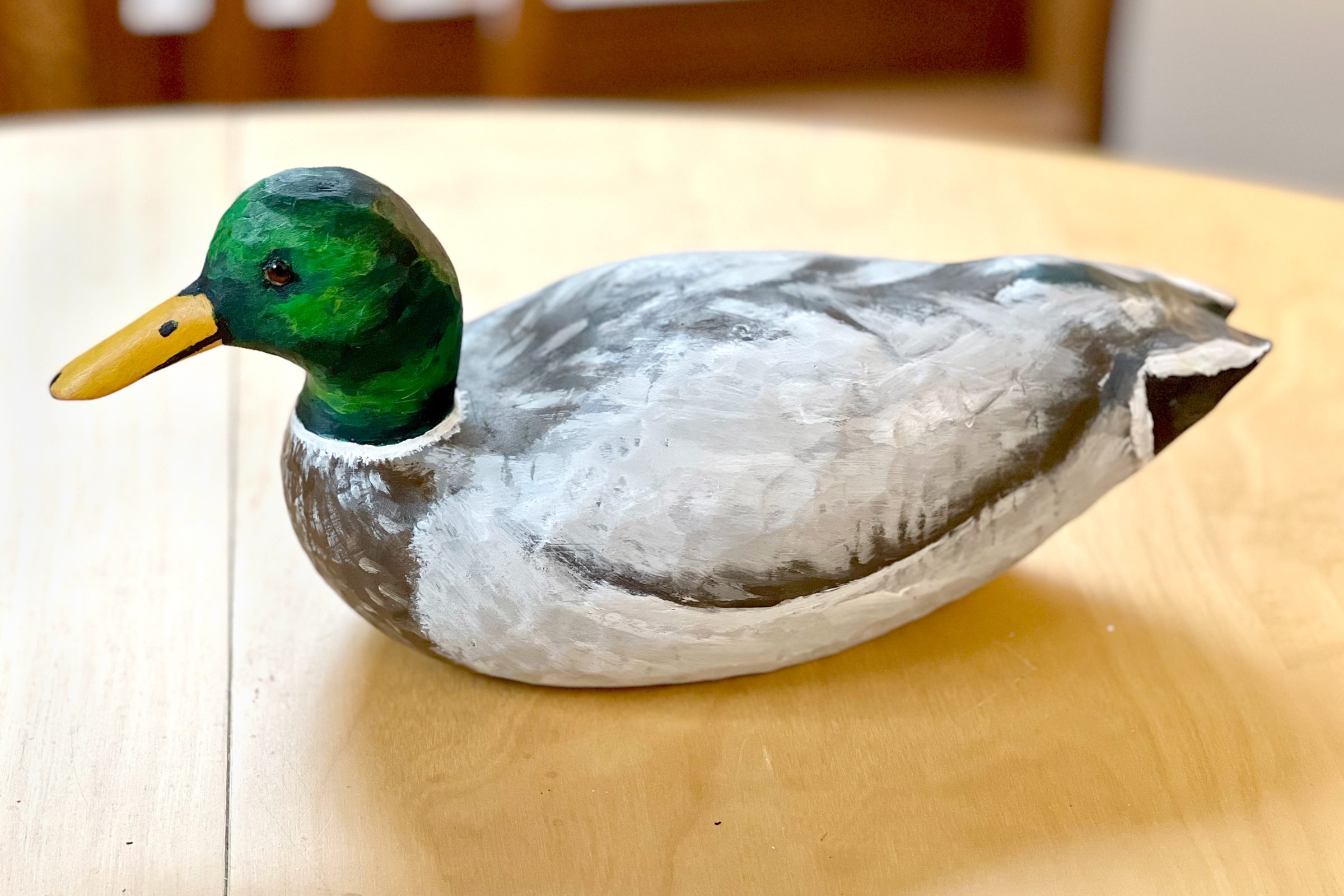Finished hand carved and painted wooden Duck