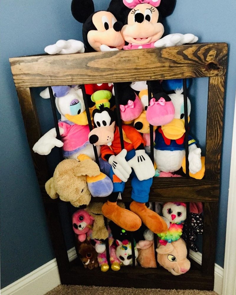 Have too many stuffed animals? Hang baskets from ceiling for a neat way to  hold and display them.