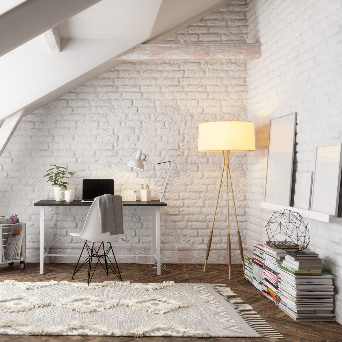 Scandinavian Style Attic Modern Home Office Interior