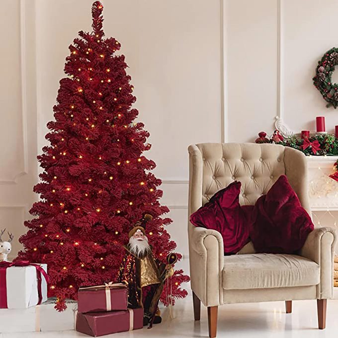 Red Christmas Tree 2022 Trending Color Of The Year Via Amazon
