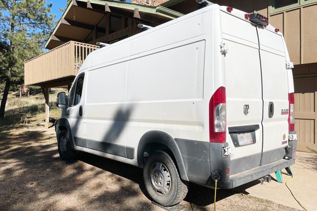 White Dodge pro master van before renovations