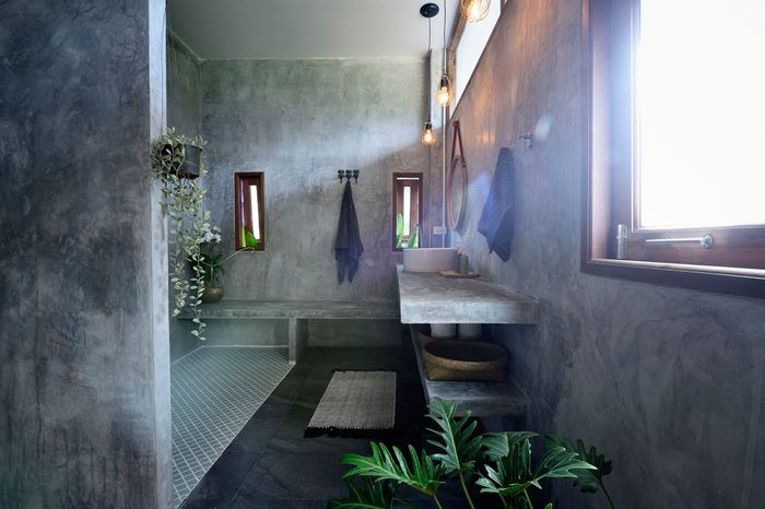 Luxury concrete and tile bathroom