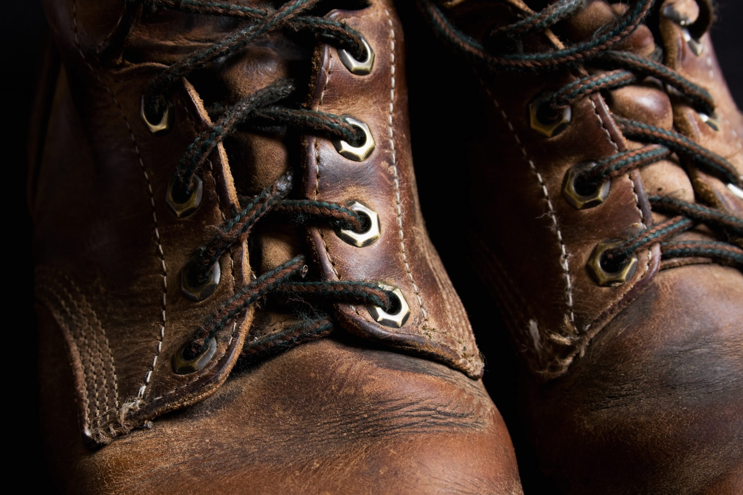 Close-Up of Old Leather Work Boots