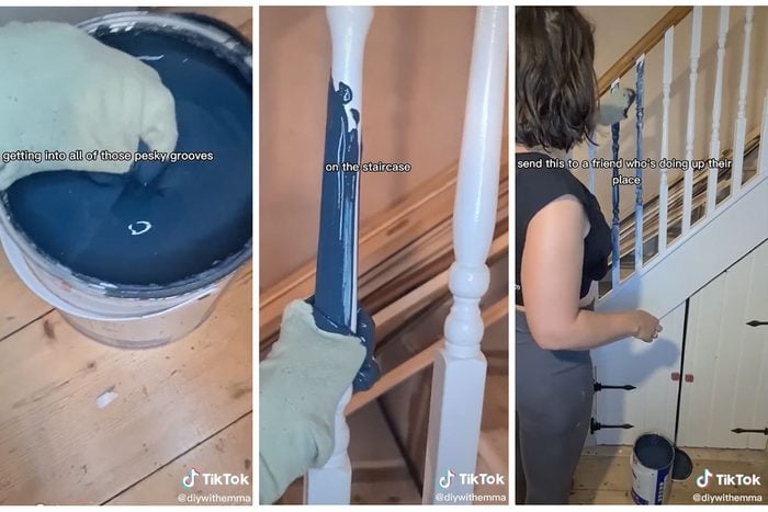 Staircase Spindle Sock Painting Hack VIa DIYwithemma Tiktok