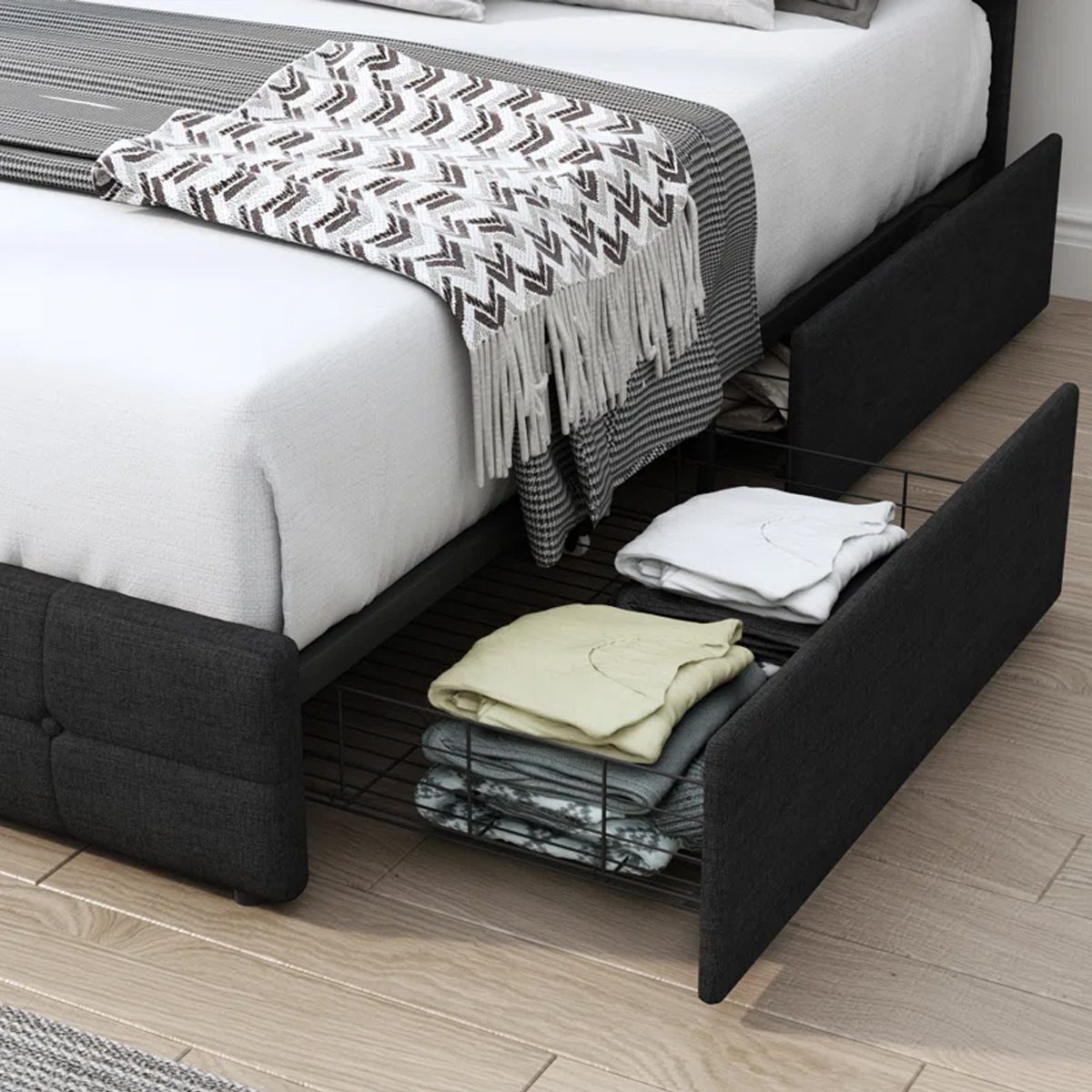 Tufted Upholstered Storage Platform Bed With Adjustable Headboard Ecomm Wayfair.com