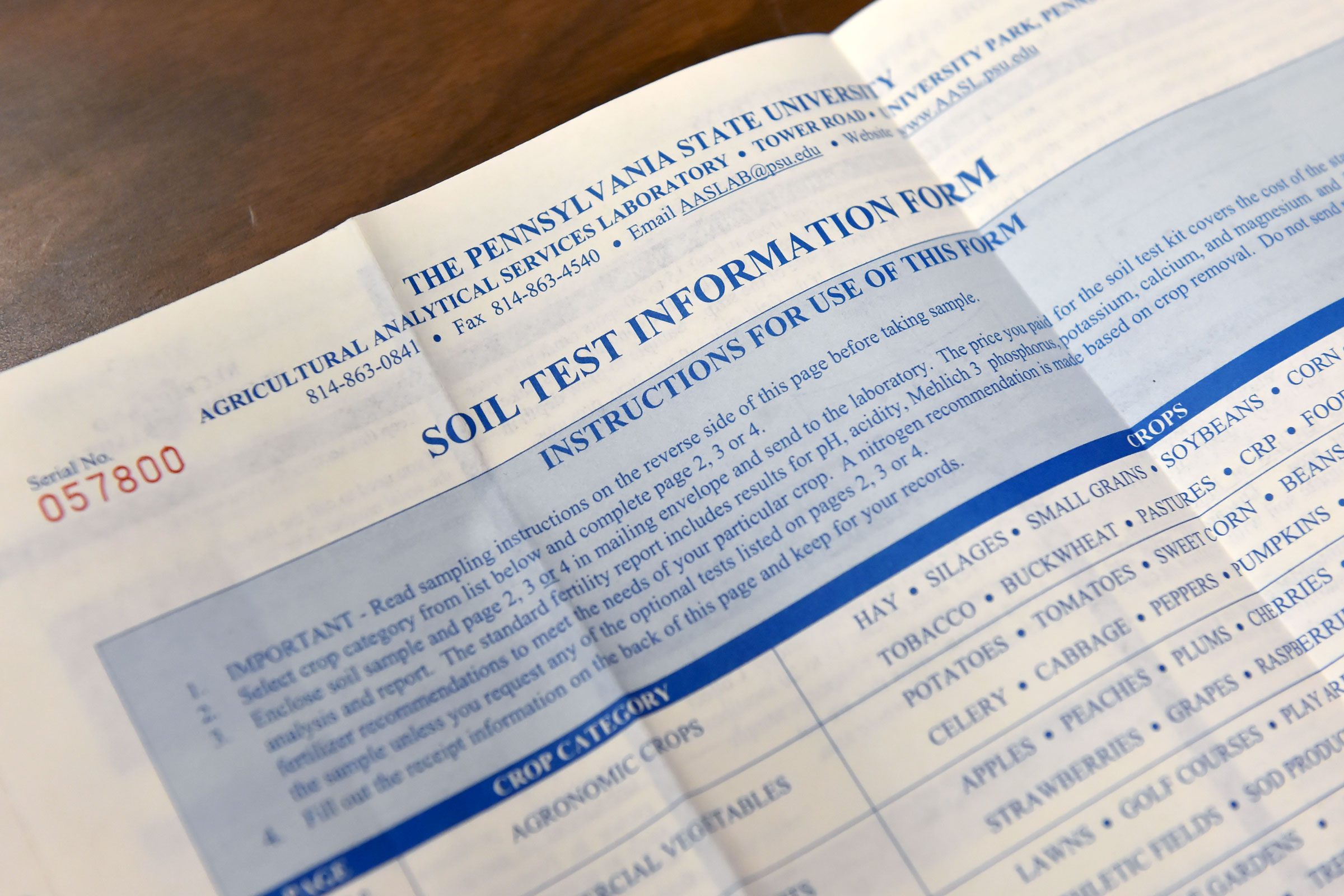 Soil test paper from a university
