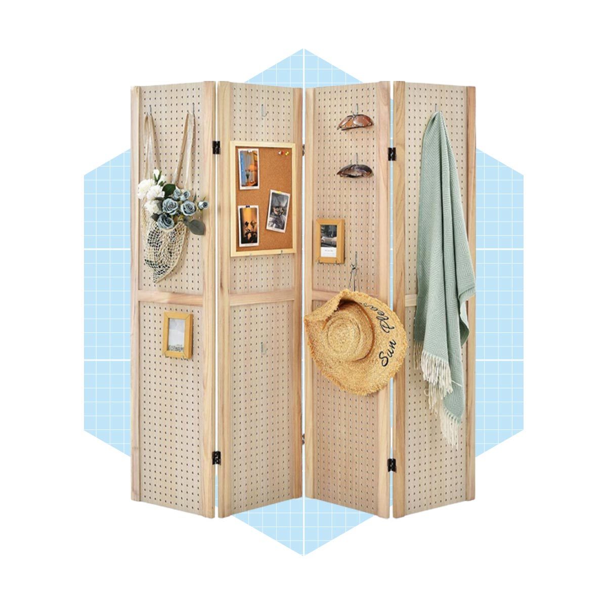 Four Panel Pegboard Room Divider