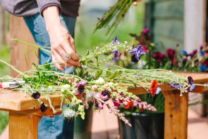 Market Gardener Makes Bouquets of wild flowers