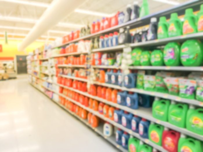 Abstract Blurred Laundry Detergent Products At Retail Store In Usa