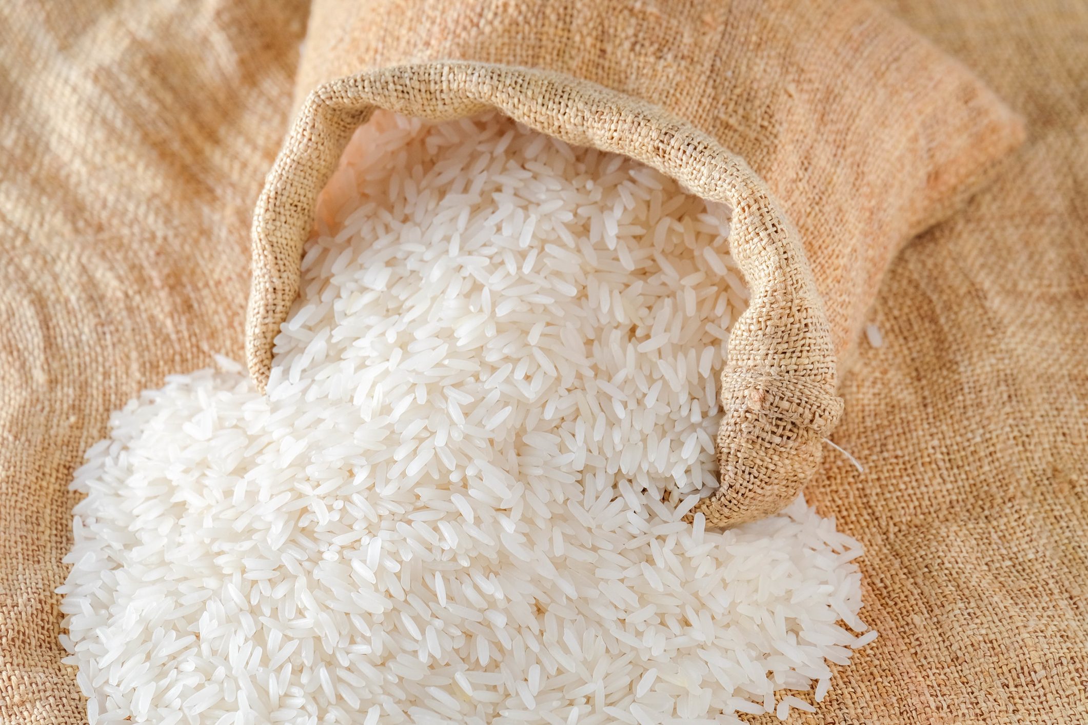 Close-Up Of Rice On Sack