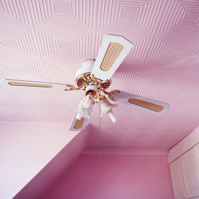 Ceiling Fan On Pink Textured Ceiling