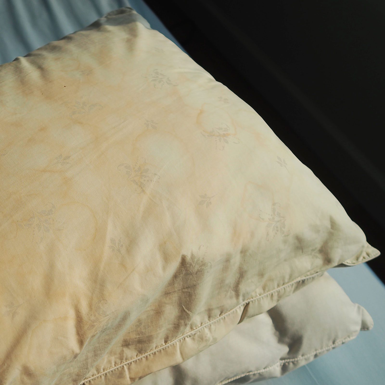 Dirty Pillow From Saliva Stain On The Bed