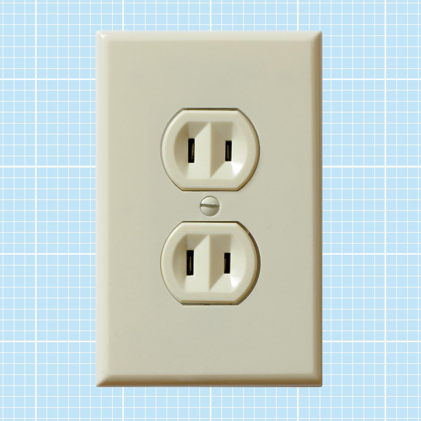 Ungrounded Outlet on a blue grid background