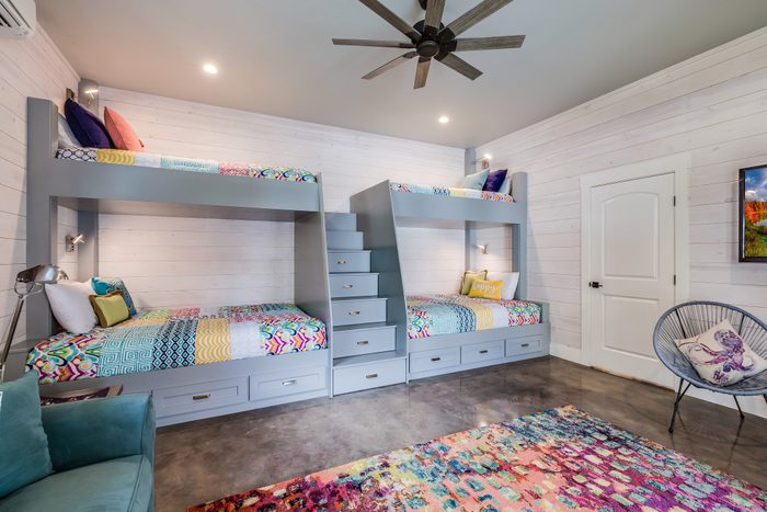 Built in bunk beds with colorful bedding