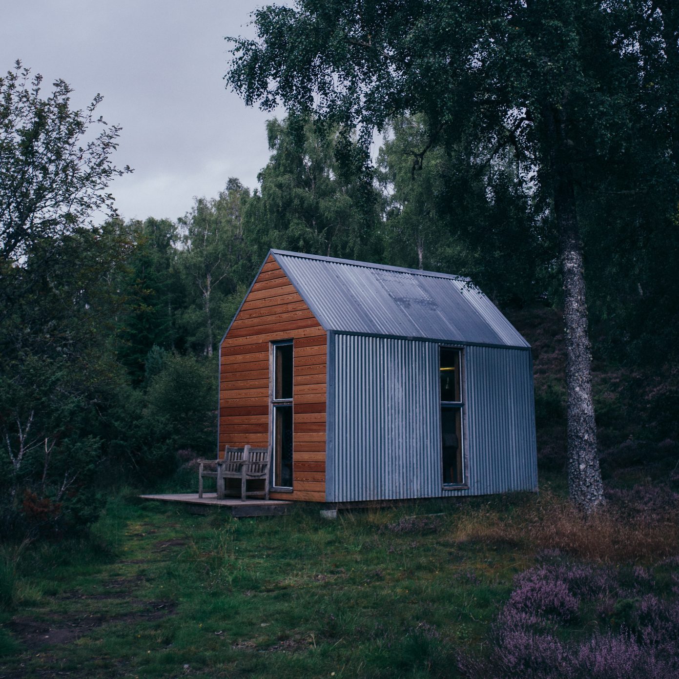 An off grid log cabin in the forest, locally known as a Bothy.