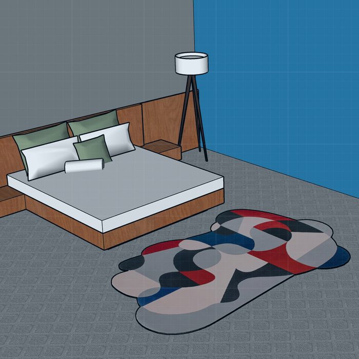 Irregular Geometric Rug Shapes In Studio Apartment