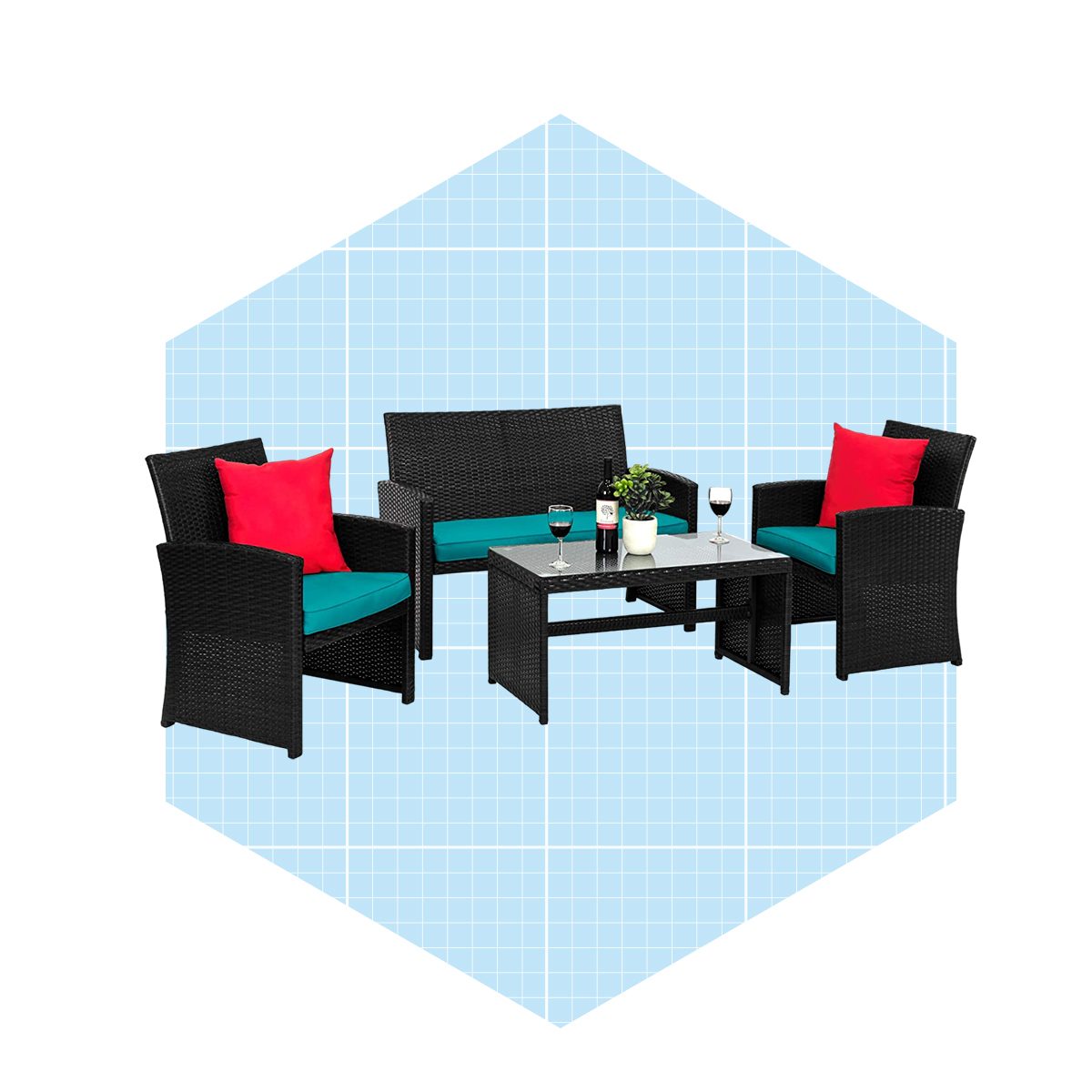 4 Piece Wicker Patio Conversation Furniture Set