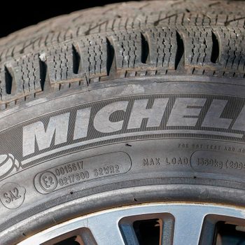 Logo of French Tire Maker Michelin seen on a tire of an unknown vehicle