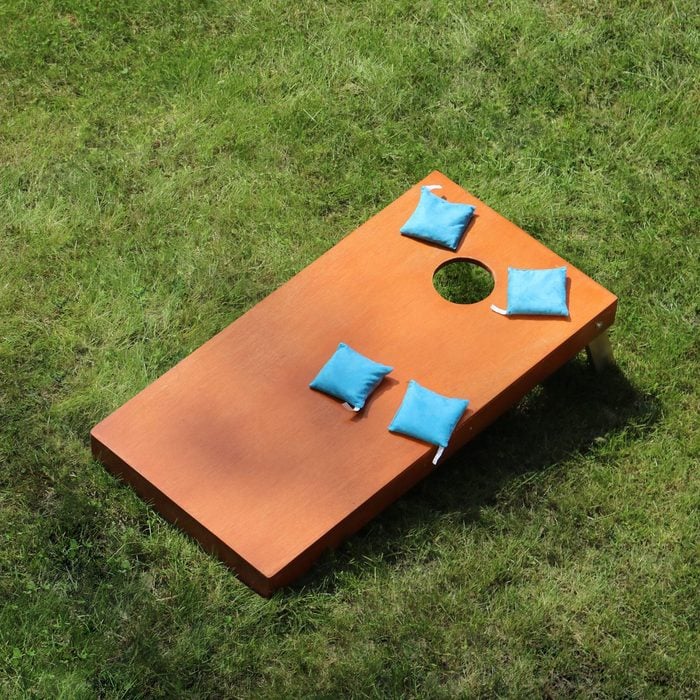 bird eye view of blue Bean Bag Toss Corn Hole Game