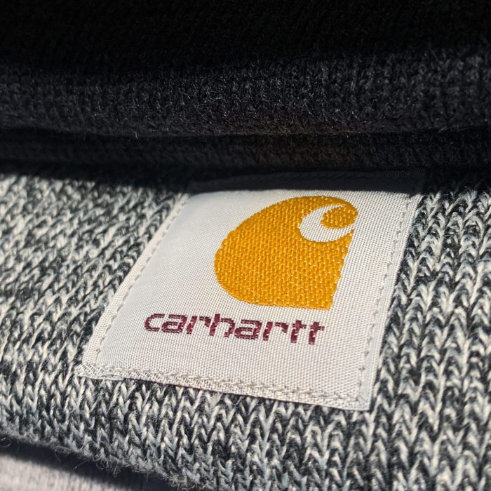 close up of a Carhartt logo on a hat