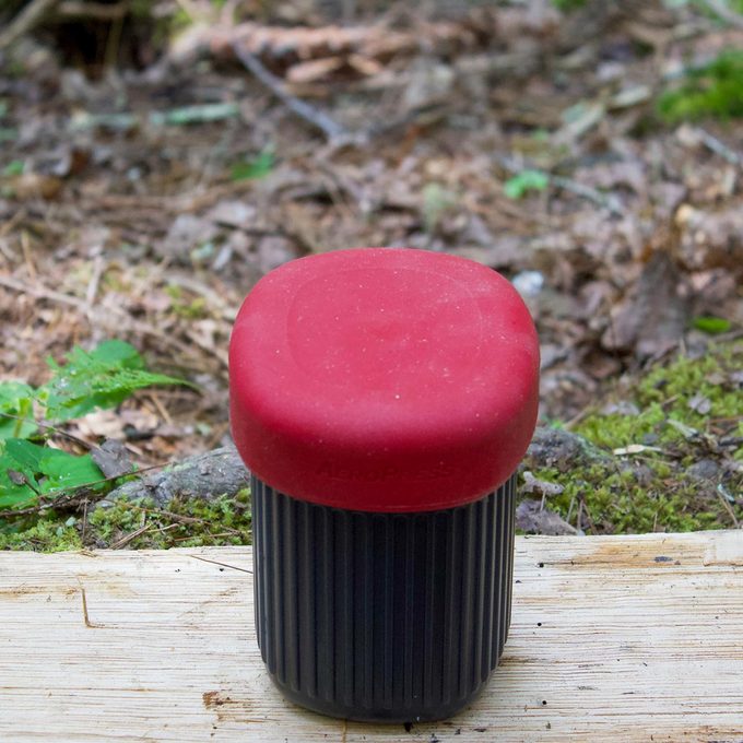 Aeropress Coffee cup outside while camping