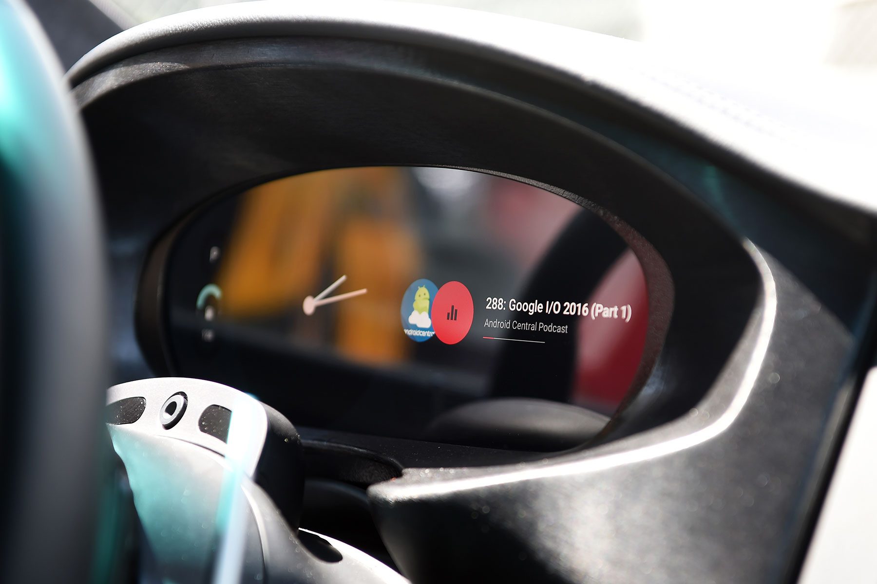 The dipslay of the dashboard of a car, which is run with the Android operating system, is seen during the development conference Google I/O at Mountain View, Calfornia