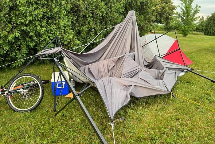 Collapsed tent after a storm