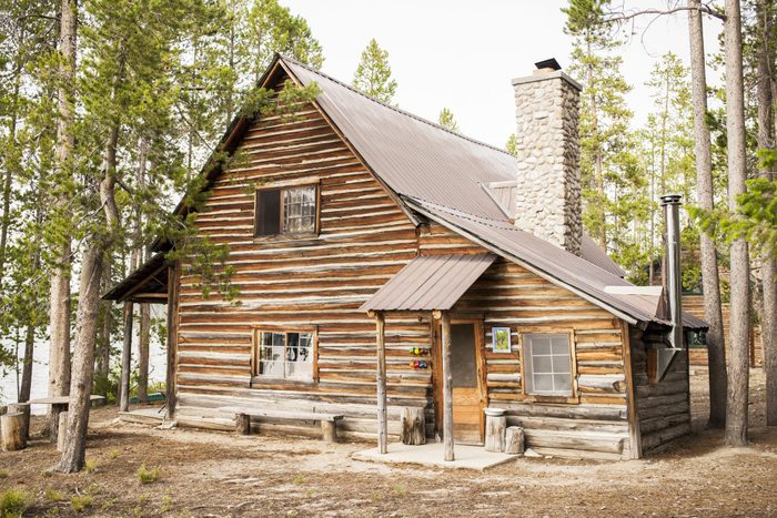 Rustic cabin near mountain lake