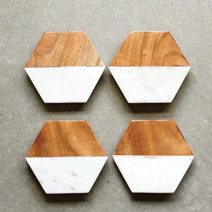 Lockwood Hexagon Marble And Mango Wood Coasters