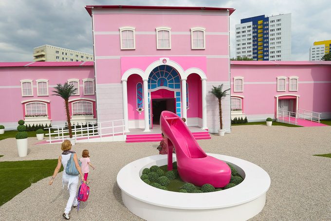 Visitors arrive at the Barbie Dreamhouse Experience in Berlin, Germany