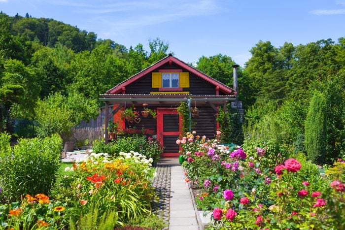 Garden house with cottage flower garden
