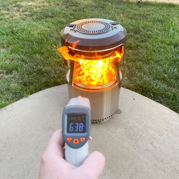 testing the temperature of the Solo Stove Pi Fire
