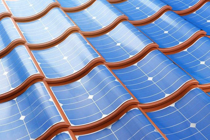 Solar Panel On The Tile Roof Shingles