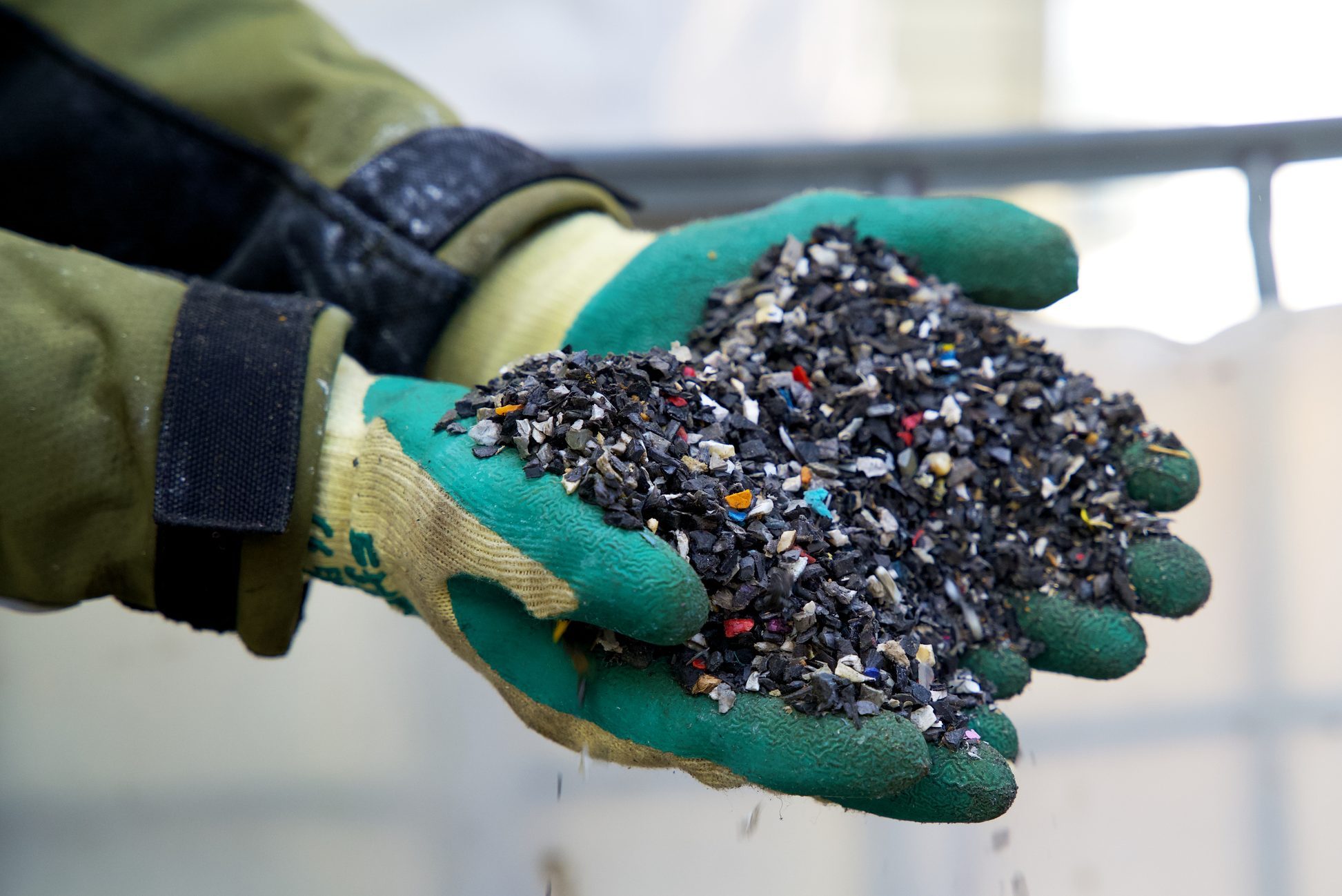 Plastic granulate in a plastic recycling factory