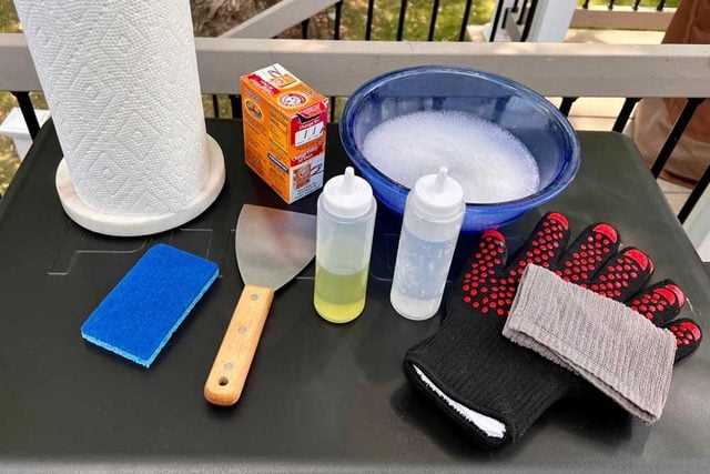 Tools and Materials for cleaning a grill