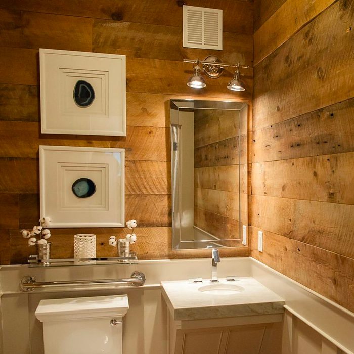 Reclaimed Barn Wood Bathroom Walls courtesy southendreclaimed