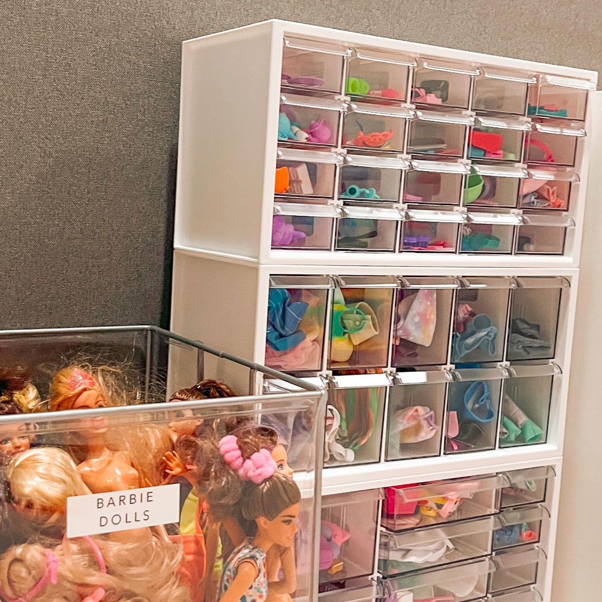 19 simple Ways to Store Barbies (for dolls & accessories) - Learn Along  with Me