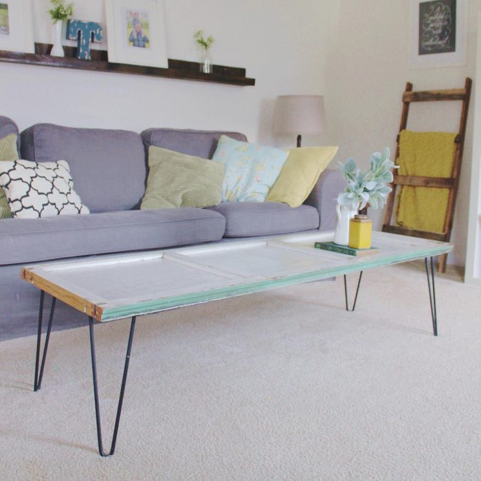 Diy Coffee Table made with an old door and hair pin legs