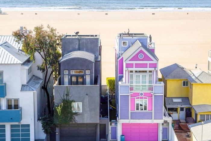 The Barbie House, Pink And Purple, Right, And The All Black House Right Next To It, Left in Santa Monica, California