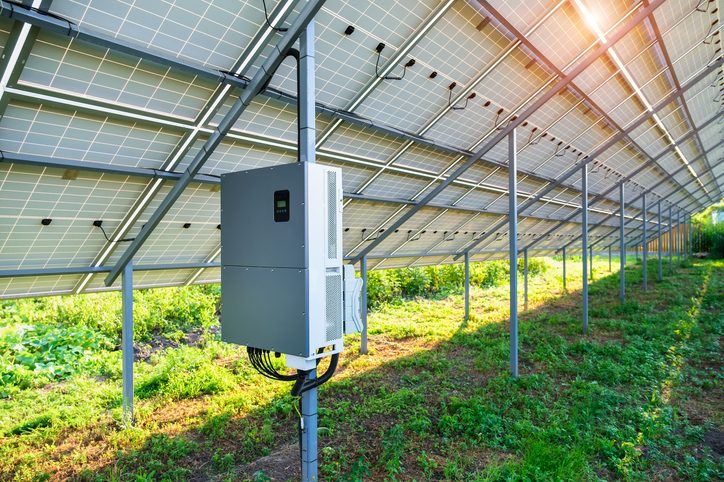 Solar panel inverter under Solar Panel canopy in the backyard made for solar power plant