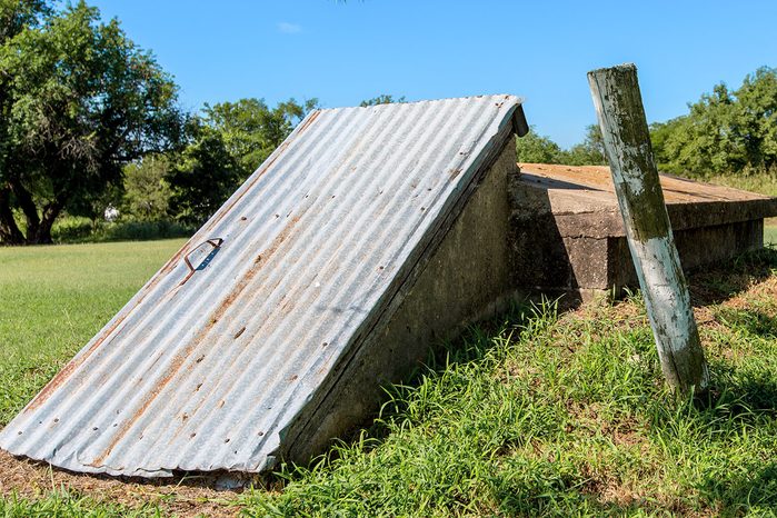 Entrance to an Old Storm Cellar or Tornado Shelter in Rural Oklahoma.
