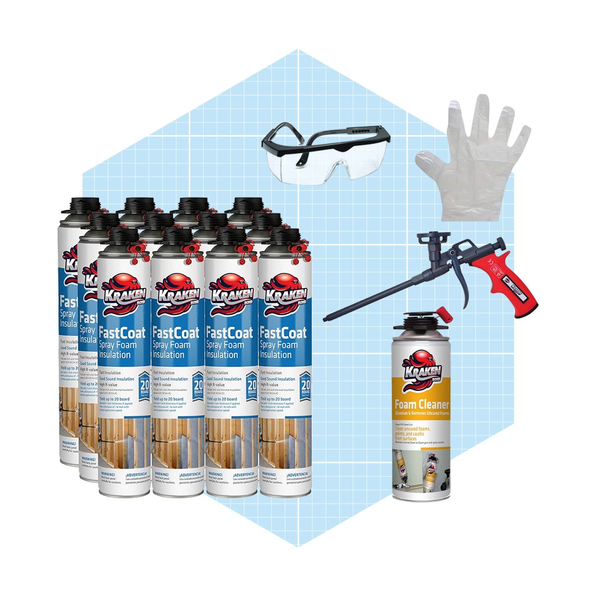 Kraken Bond FastCoat Spray Foam Insulation 24 Pack + 2 Foam Cleaners + Spray  Gun